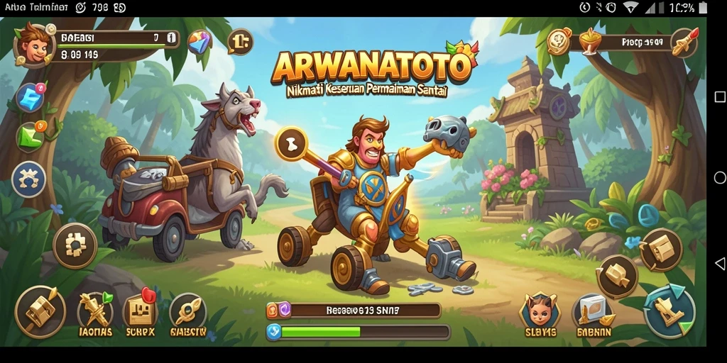 Tampilan gameplay seru ARWANATOTO yang penuh warna dan menarik.