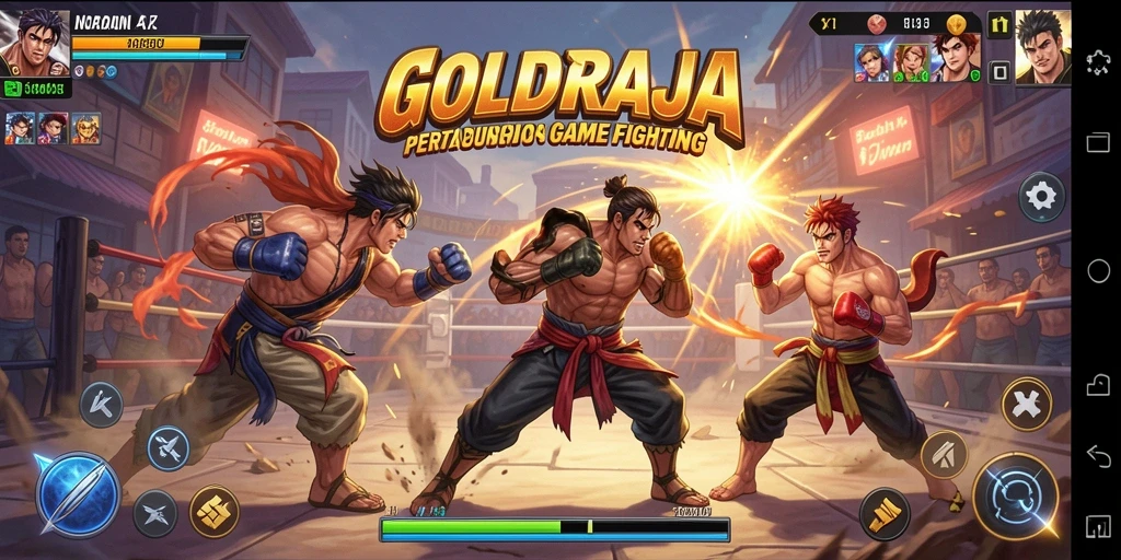 Tangkapan layar utama <strong>GOLDRAJA</strong> menampilkan aksi pertarungan yang mendebarkan dan karakter yang kuat.