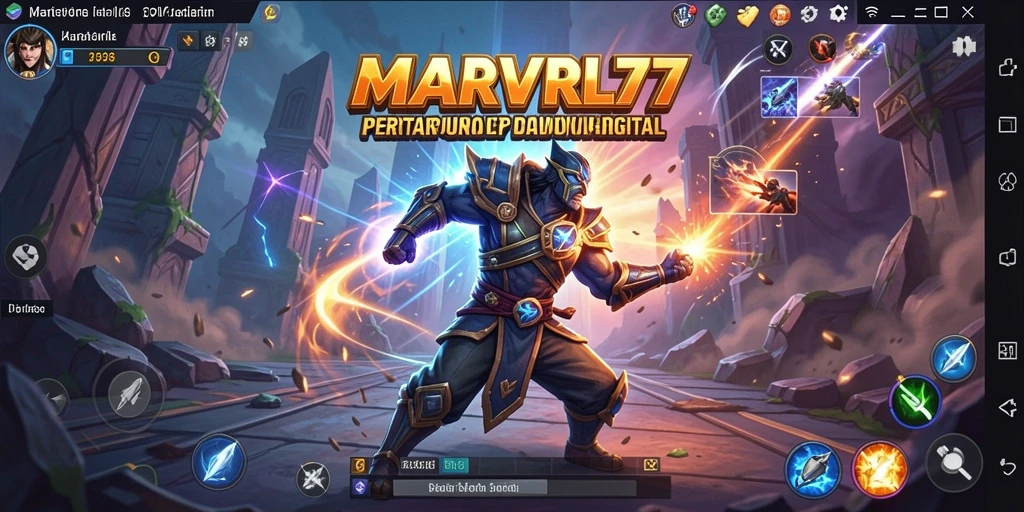 Screenshot utama MARVRL77 menampilkan pertarungan karakter yang seru dengan grafis menawan.