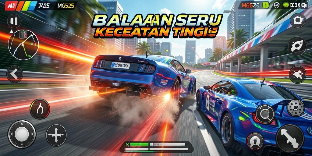 Screenshot MG525 menampilkan aksi balapan seru yang mendebarkan.