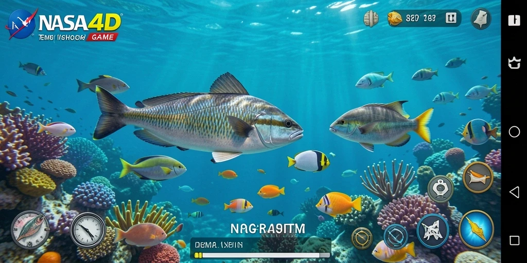 Tampilan gameplay seru saat berburu ikan di lautan luas.
