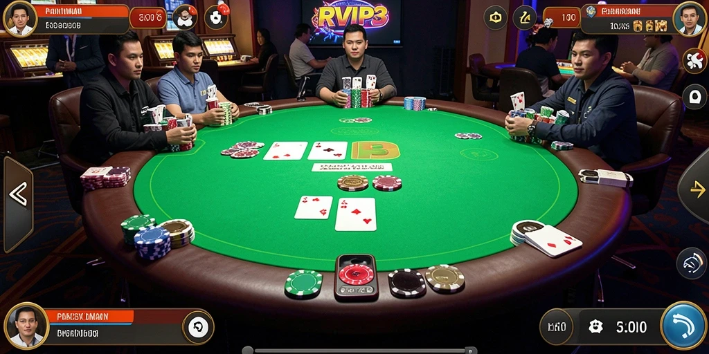 Tangkapan layar RVIP3 yang menunjukkan momen seru bermain poker.