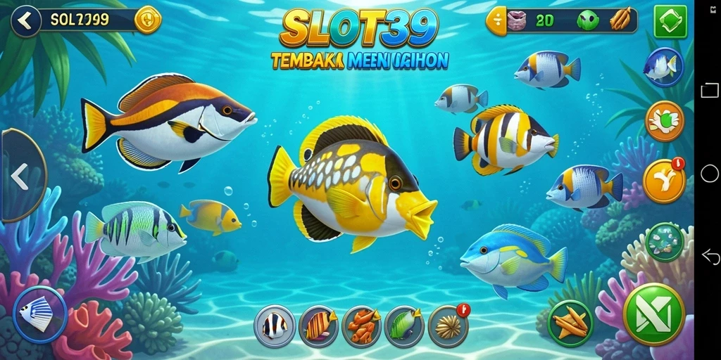 Tampilan gameplay SLOT39 saat menangkap berbagai ikan di laut.